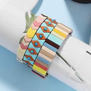 Set of 3 Enamel Stretch Bangle Bracelets